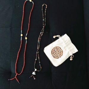 Vintage beaded long jade and stones necklace